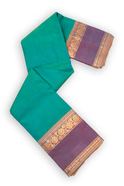 Aqua Teal Green Kanjivaram Pure Silk Saree With Stripes Design And Thandavalam Border 10076771