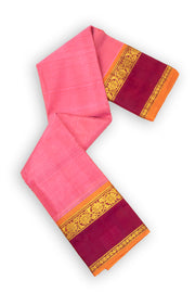 Blush Rose Pink Kanjivaram Pure Silk Saree With Stripes Design And Thandavalam Border 10076773