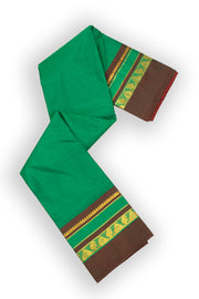 Bottle Jade Green Kanjivaram Pure Silk Saree With Stripes Design And Thandavalam Border 10076774