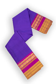 Violet Empress Blue Kanjivaram Pure Silk Saree With Stripes Design And Thandavalam Border 10076775