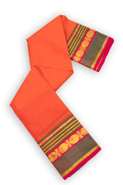 Papaya Coral Orange Kanjivaram Pure Silk Saree With Stripes Design And Thandavalam Border 10076776