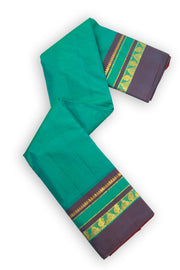 Island Teal Green Kanjivaram Pure Silk Saree With Stripes Design And Thandavalam Border 10076777