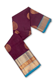 Deep Mulberry Purple Handloom Kanjivaram Soft Silk Saree With Floral Motifs Design And Peacock Border 10076779