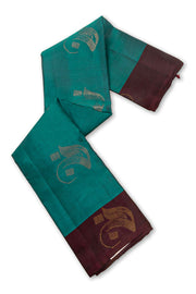 Azure Teal Blue Handloom Kanjivaram Soft Silk Saree With Paisley Motifs Design 10076780