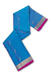 Deep Sky Blue Handloom Kanjivaram Soft Silk Saree With Geometric Butta Design And Floral Border 10076785