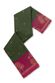Jungle Olive Green Handloom Kanjivaram Soft Silk Saree With Geometric Line Butta Design 10076786