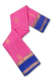 Rosette Glow Pink Handloom Kanjivaram Soft Silk Saree With Stripes And Floral Motifs Design 10076787
