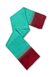 Minty Teal Blue Handloom Kanjivaram Soft Silk Saree With Striped Butta Design 10076788