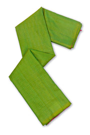 Mango Leaf Green Handloom Borderless Kanjivaram Soft Silk Saree With Geometric Line Butta Design 10076790