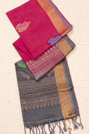Raspberry Bloom Pink Handloom Kanjivaram Soft Silk Saree 10076792