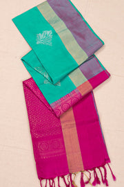 Crystal Aqua Blue Handloom Kanjivaram Soft Silk Saree 10076794