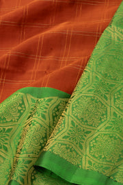 Toffee Ember Brown Handloom Kanjivaram Soft Silk Saree With Double-Line Checked Design And Floral Border 10076800