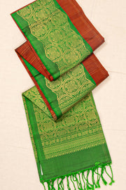 Toffee Ember Brown Handloom Kanjivaram Soft Silk Saree With Double-Line Checked Design And Floral Border 10076800