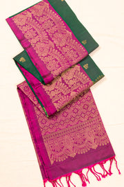 Deep Woodland Green Handloom Kanjivaram Soft Silk Saree With Leaf Butta Design And Floral Border 10076802
