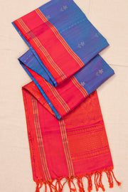 Iris Dream Blue Handloom Kanjivaram Soft Silk Saree With Stripes And Floral Butta Design 10076808