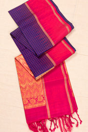 Twilight Violet Blue Handloom Kanjivaram Soft Silk Saree With Checks Design 10076812