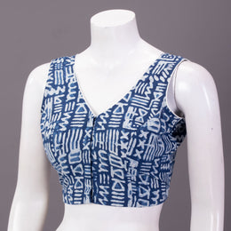 Indigo Blue Hand Block Print Cotton Blouse 10074442