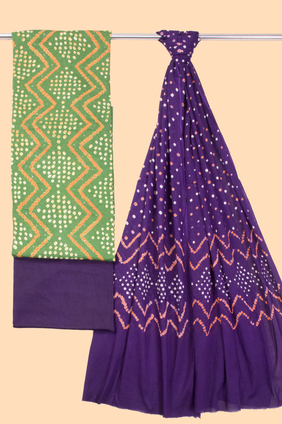 Green Bandhani Cotton 3-Piece Salwar Suit Material -Avishya