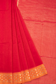 Red Handwoven Chanderi Silk Cotton With Tissue Pallu