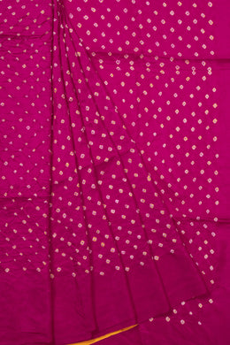 Pink Bandhani Mulberry Silk Saree With Contrast Blouse 10073068