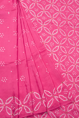 Pink Bandhani Mulberry Silk Saree With Mirror and Zari Embroidery 10073069