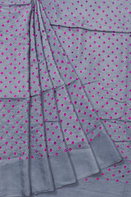 Grey Mulberry Silk Saree With Contrast Blouse 10073072