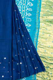 Blue Bandhani Gajji Silk Saree with Lagdi Patti Zari Pallu 10073073