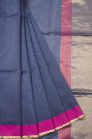 Grey Handloom Chanderi Silk Cotton Saree With Ganga Jamuna Border 10073080