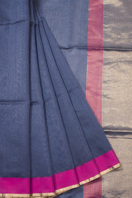 Grey Handloom Chanderi Silk Cotton Saree With Ganga Jamuna Border 10073080