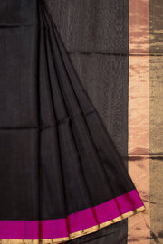 Black Handloom Chanderi Silk Cotton With Ganga Jamuna Border 10073082