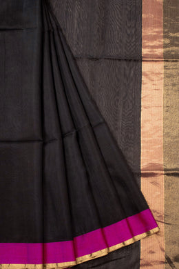 Black Handloom Chanderi Silk Cotton With Ganga Jamuna Border 10073082