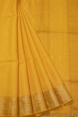 Yellow Handloom Tussar Silk Saree With Sequins Butti 10073088