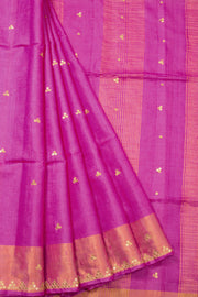 Pink Handloom Tussar Silk Saree With sequins kangri and 3 dot Butti 10073089