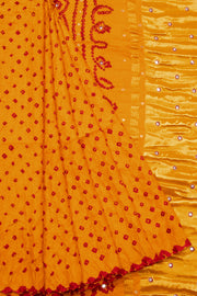 Yellow Bandhani Gajji Silk Saree with Mirror and Sequins Embroidery 10073125