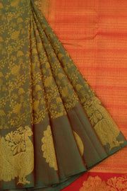 Crocodile Green Pure Zari Nakashi Kanjivaram Silk Saree 10057032