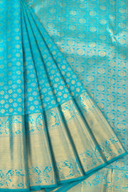 Topaz Blue Pure Zari Bridal Kanjivaram Silk Saree 10063064