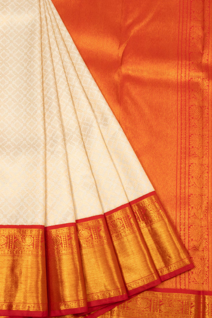 White Bridal Handloom Kanjivaram Silk Saree  - Avishya