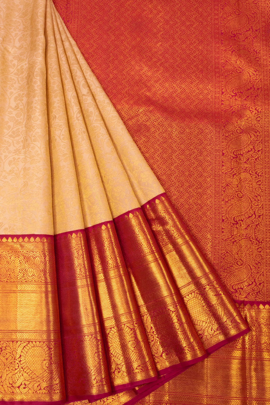 Cream Bridal Handloom Kanjivaram Silk Saree  - Avishya