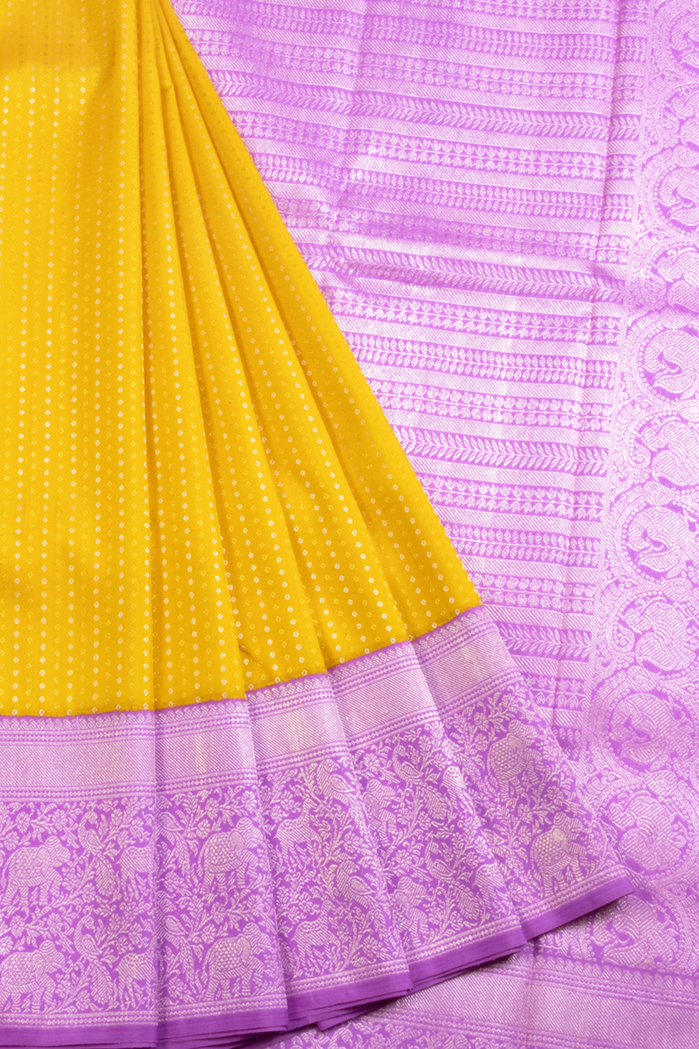 Yellow Handloom Bridal Korvai Kanjivaram Silk Saree 10069143