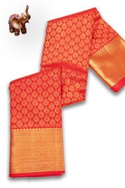 Orangish Red Monotone Bridal Kanjivaram Pure Zari Silk Saree 10074735