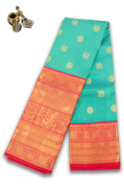 Riptide Green Korvai Vaira Oosi Bridal Kanjivaram Pure Zari Silk Saree 10074743