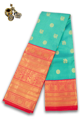 Riptide Green Korvai Vaira Oosi Bridal Kanjivaram Pure Zari Silk Saree 10074743