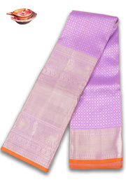 Plum Lavender Monotone Bridal Kanjivaram Pure Silk Silver Zari Saree 10074750