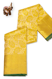 Vibrant Yellow Kanjivaram Pure Zari Handloom Tissue Silk Saree with Kodimalar & Elephant Motifs 10074756
