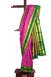 Pink Korvai Pure Zari Kanjivaram Silk Saree with Retta Pettu Border 10076171