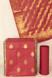 Red 3 Piece Banarasi Silk Cotton Salwar Suit Material - Avishya