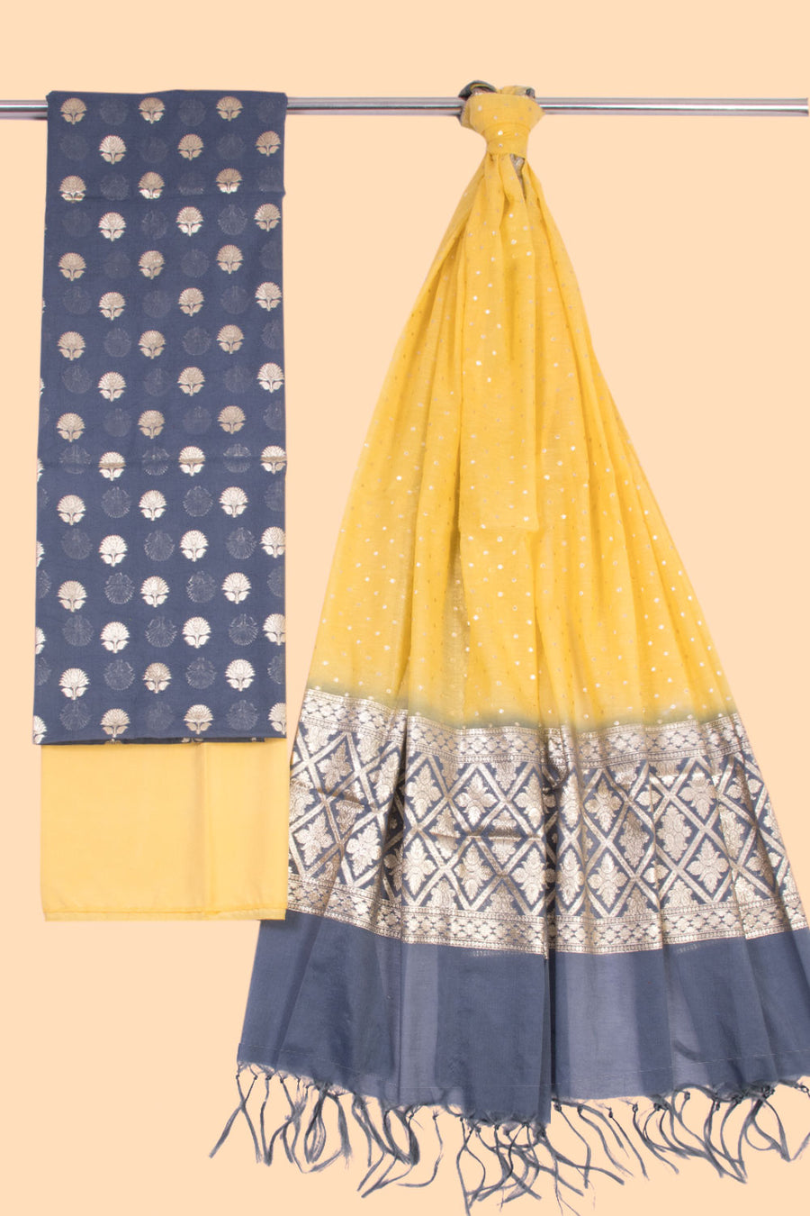 Blue 3-piece Banarasi Silk Salwar Suit Material 10070358