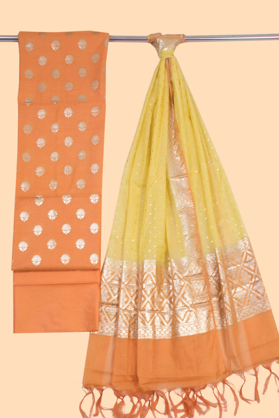 Orange 3-piece Banarasi Silk Salwar Suit Material 10070360