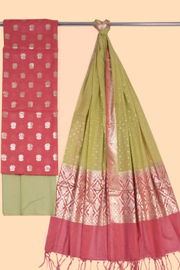 Cherry red 3-piece Banarasi Silk Salwar Suit Material 10070361