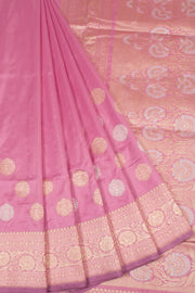 Tulip Pink Handloom Banarasi Kadhwa Katan Silk Saree 10063211